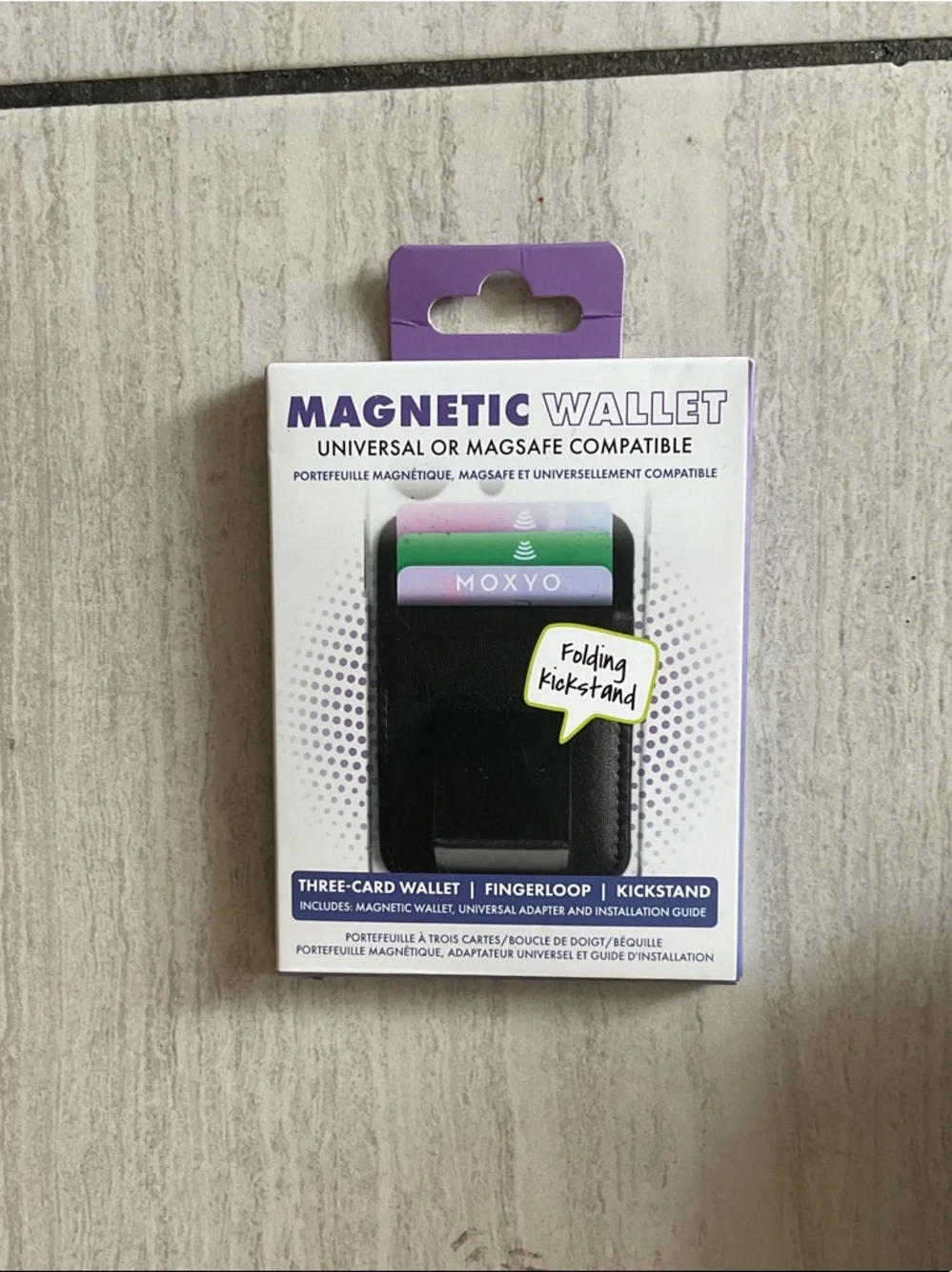 Magnetic Wallet Card Holder - Black with Purple Accent